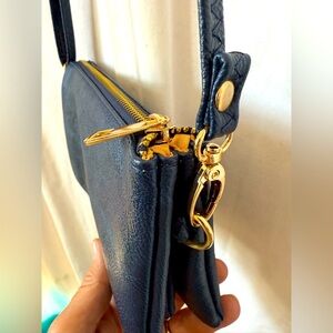 Cute Navy Multiple Pocket Bridal Clutch Crossbody Bag With Gold Tone Accents